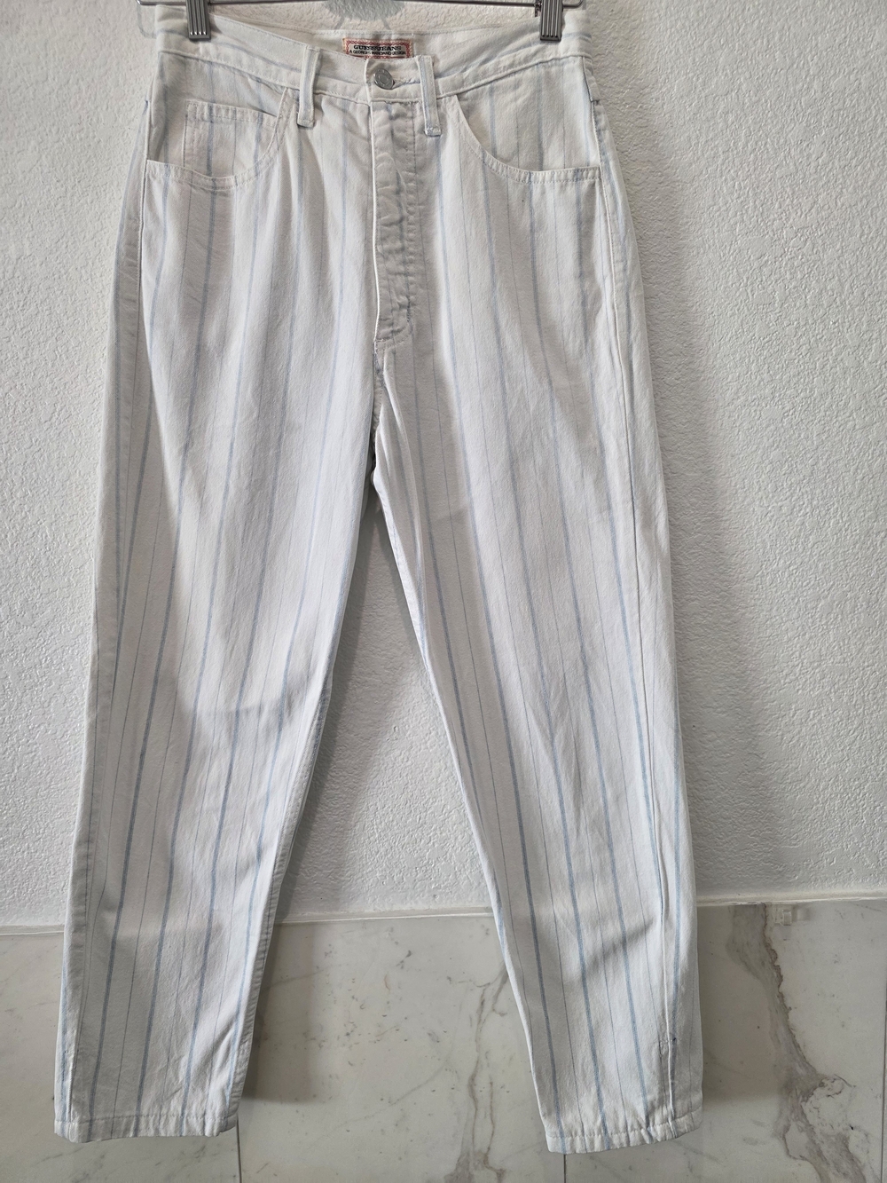 Guess  JEANS Vintage by Marciano White Skinny Jeans with Light Blue Pinstripes